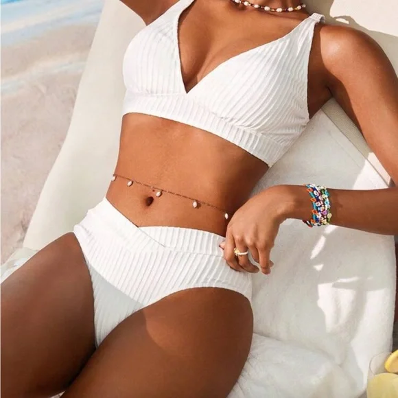 White Ribbed Bikini Set - Picture 3 of 6